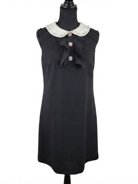 Betsey Johnson Black Mini Dress with White Pearl-Trim Collar
